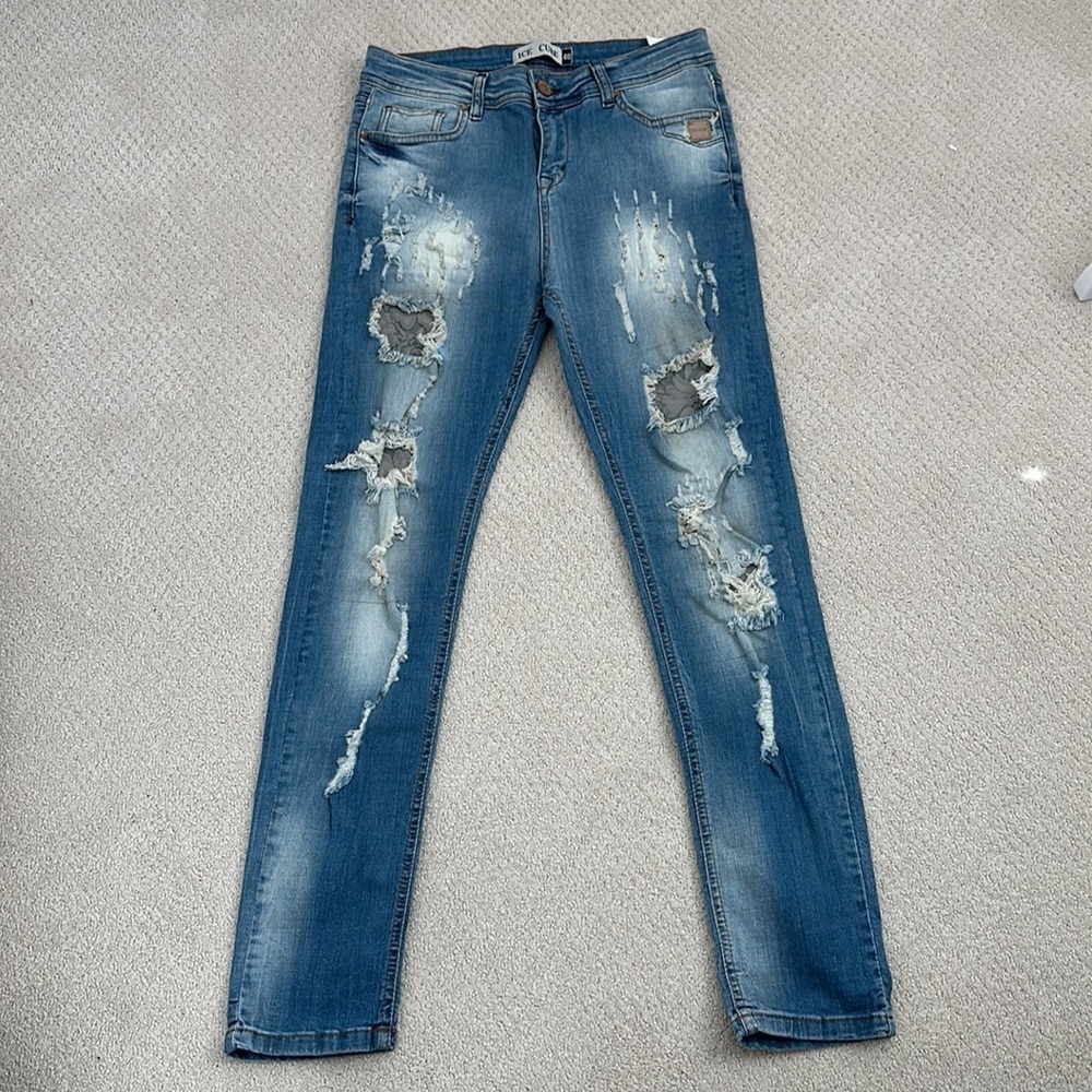 Ice Cube, denim washed ripped jeans; size US 10, euro 40